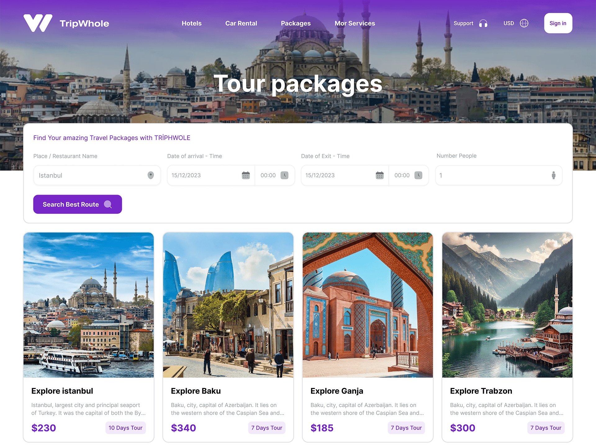UI Design for Tripwhole Platform